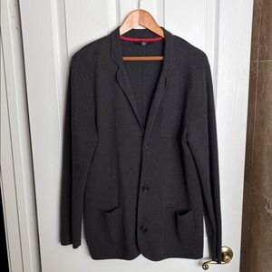 Mark Law Luxury - Dark Charcoal Knit Blazer - Three Button Pocket Jacket